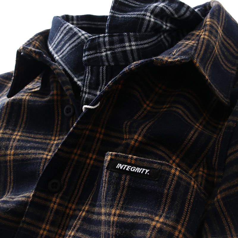 碳素磨毛 复古舒适 春秋新款港风寸衫外套休闲长袖衬衣格子衬衫男