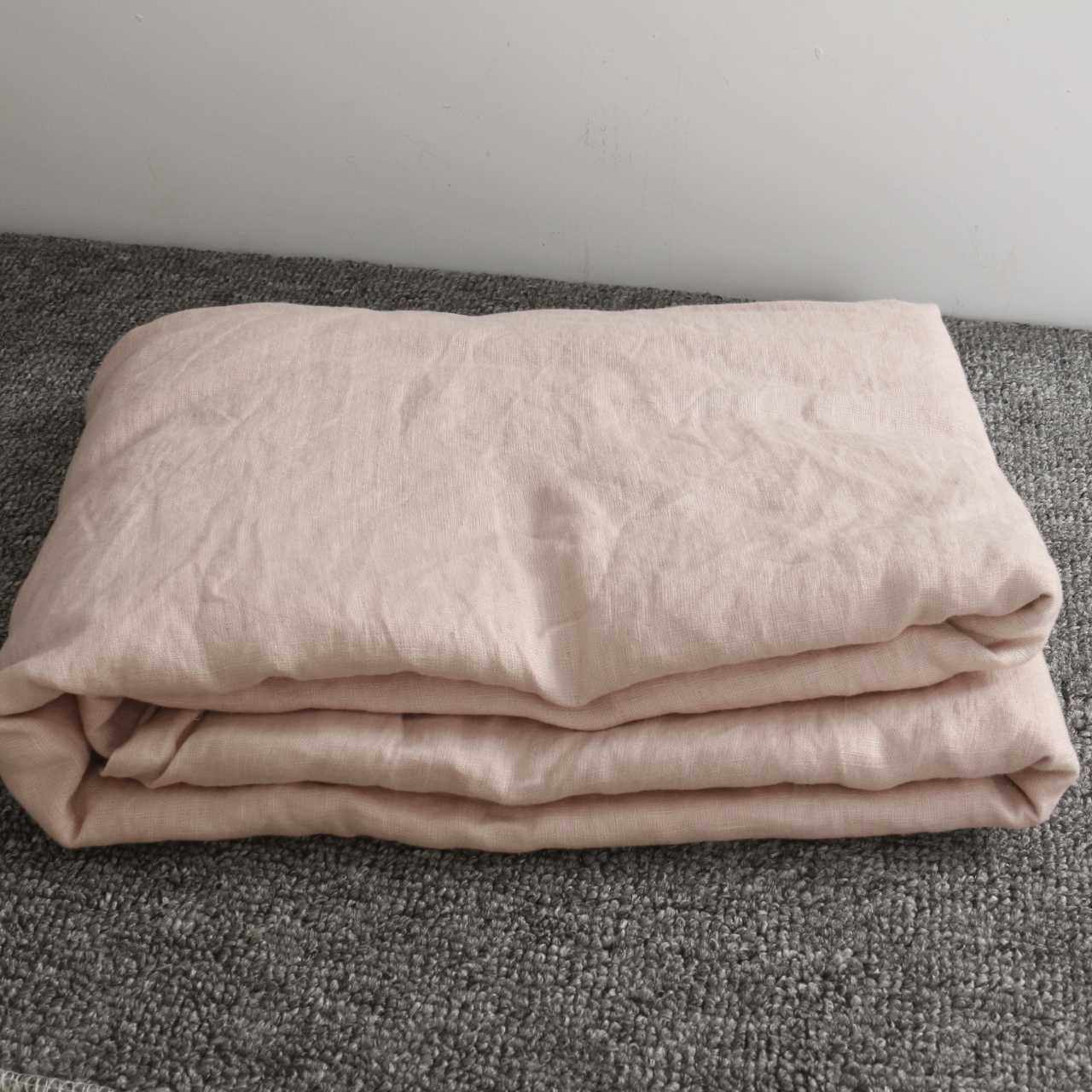 进口亚麻100酵素水洗简约北欧纯色双人加大床单