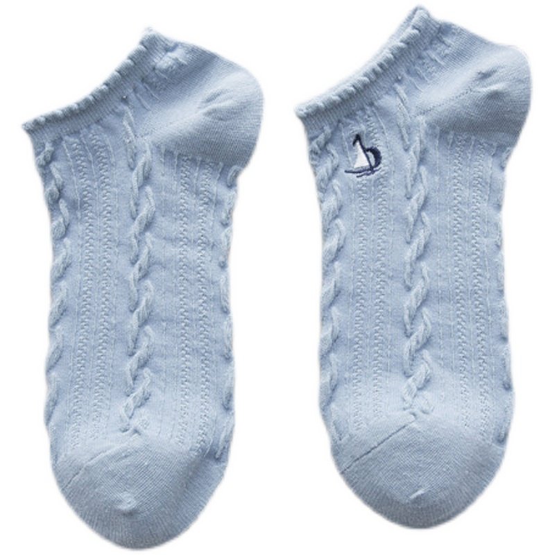 蓝色袜子女短袜浅口棉质韩版日系船袜女春秋筒袜船袜
