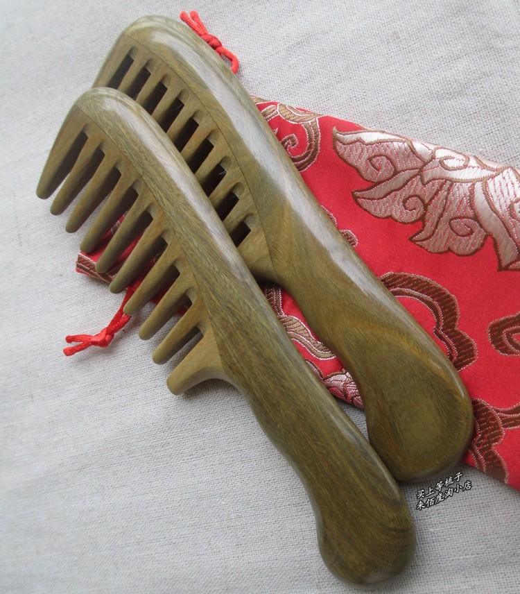 檀木木梳大齿天然卷发梳檀香木宽齿防静电头部梳子