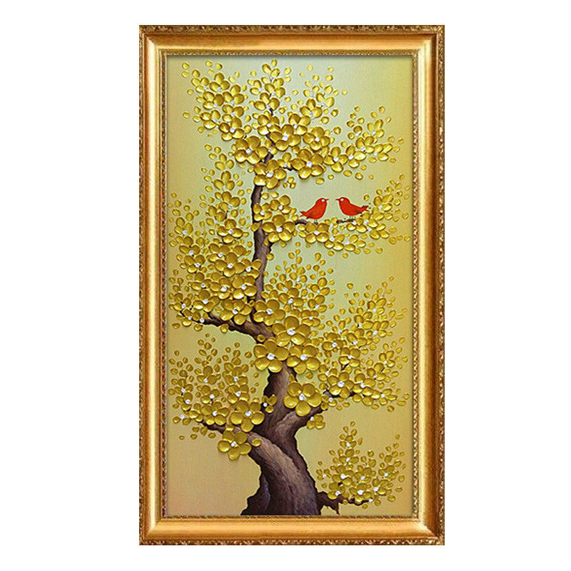 发财树过道钱树金钱树挂画竖版壁画油画立体手绘油画