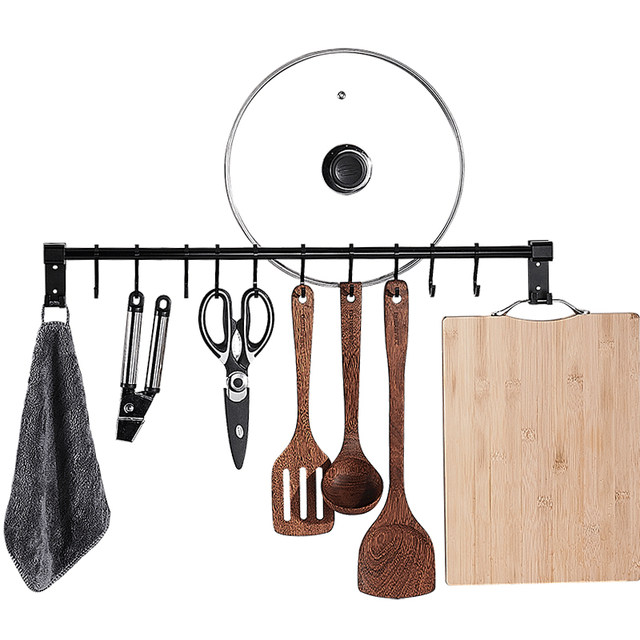 Kitchen hook rack free perforated row hook strong viscose wall shovel spoon storage pot cover rack space aluminum Kitchen hook rack free perforated row hook strong viscose wall shovel spoon storage pot cover rack space aluminum