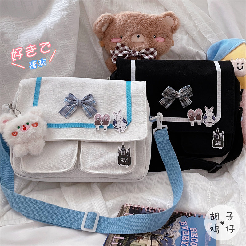 ins日系可爱软妹复古jk制服lolita蝴蝶结帆布包通用款女包