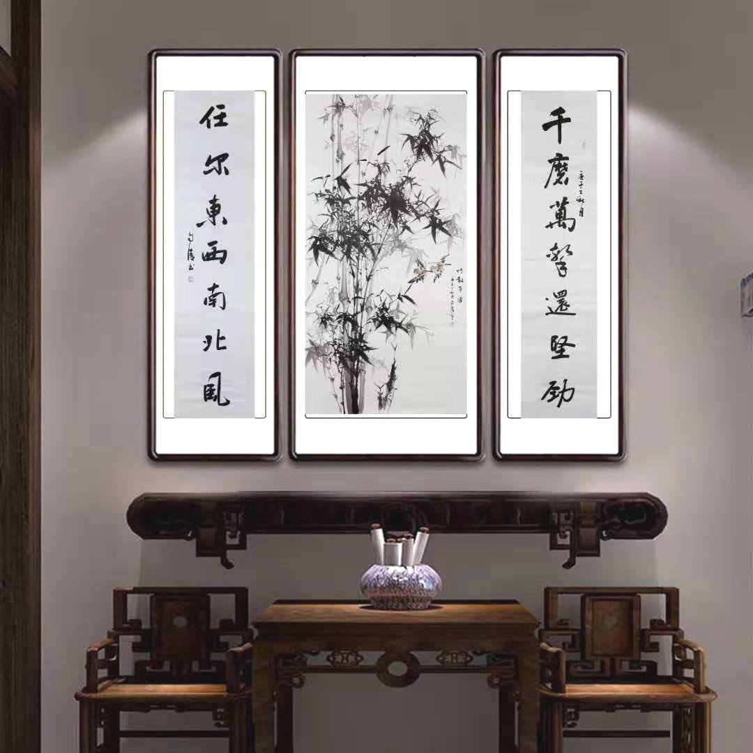 手绘国字字画水墨写意竹子平安中堂对联竖条国画