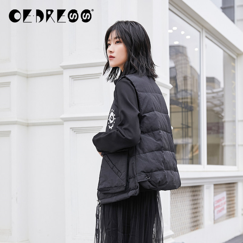 欧e专柜正品2020新款冬装女装大码个性棉衣马甲女帅气外套街头潮