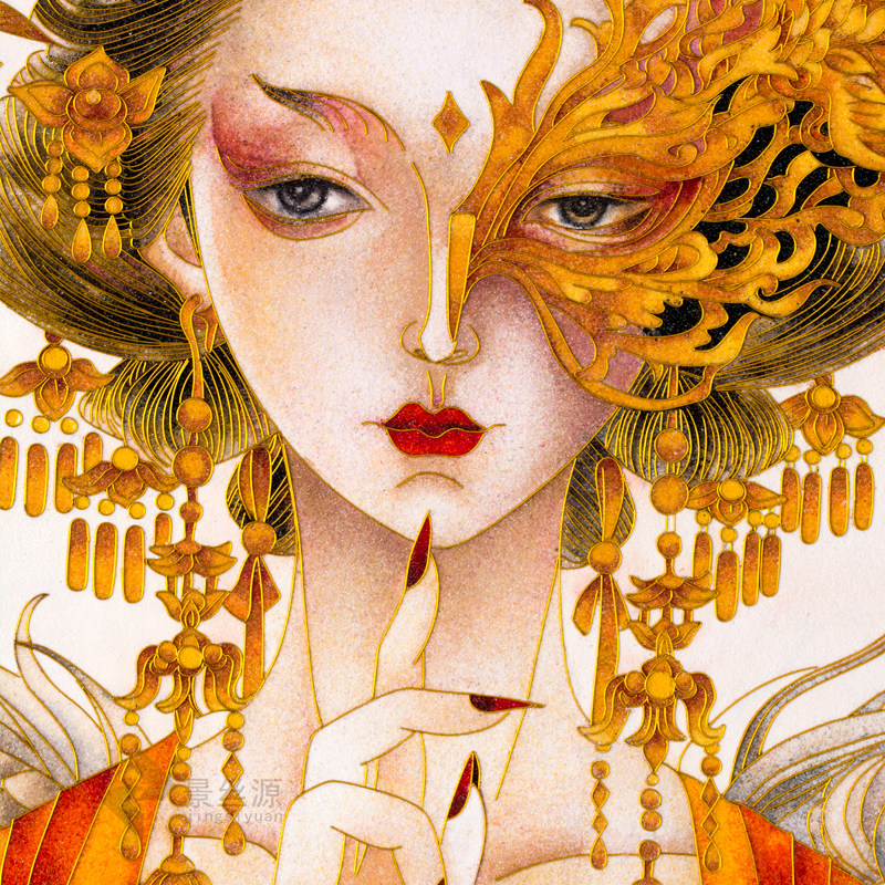 现代半面妆景泰蓝工艺画彩砂套装diy珐琅彩人物插画3d立线免掐丝