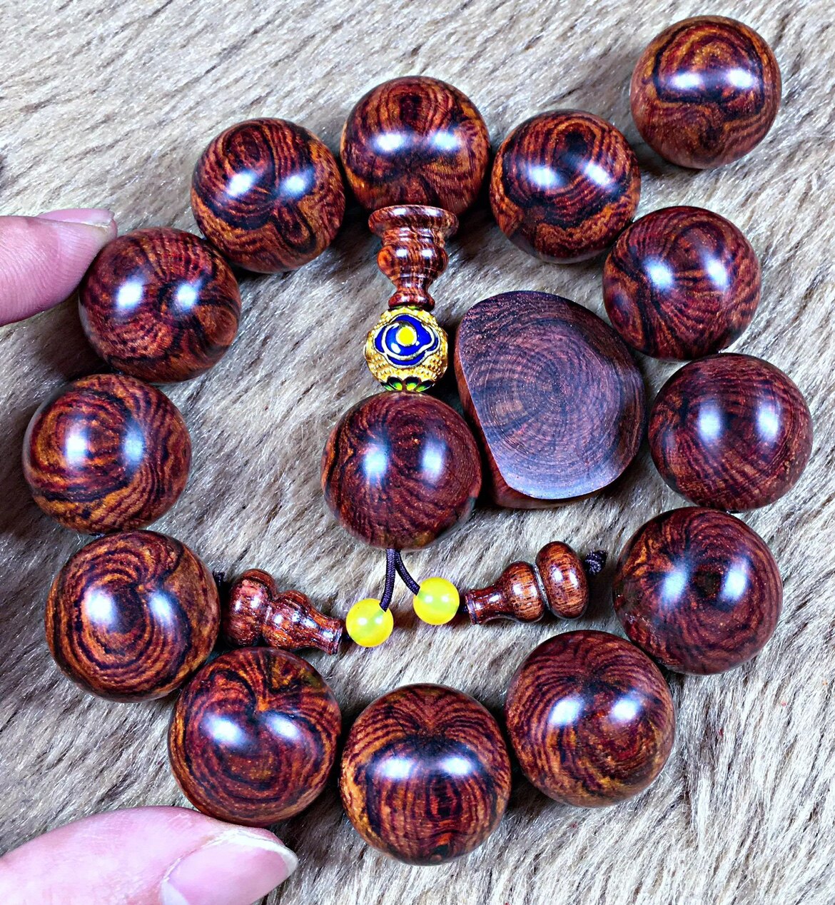 海南黄花梨蜘蛛纹手串黄紫油20mm对眼紫油梨老料男佛珠