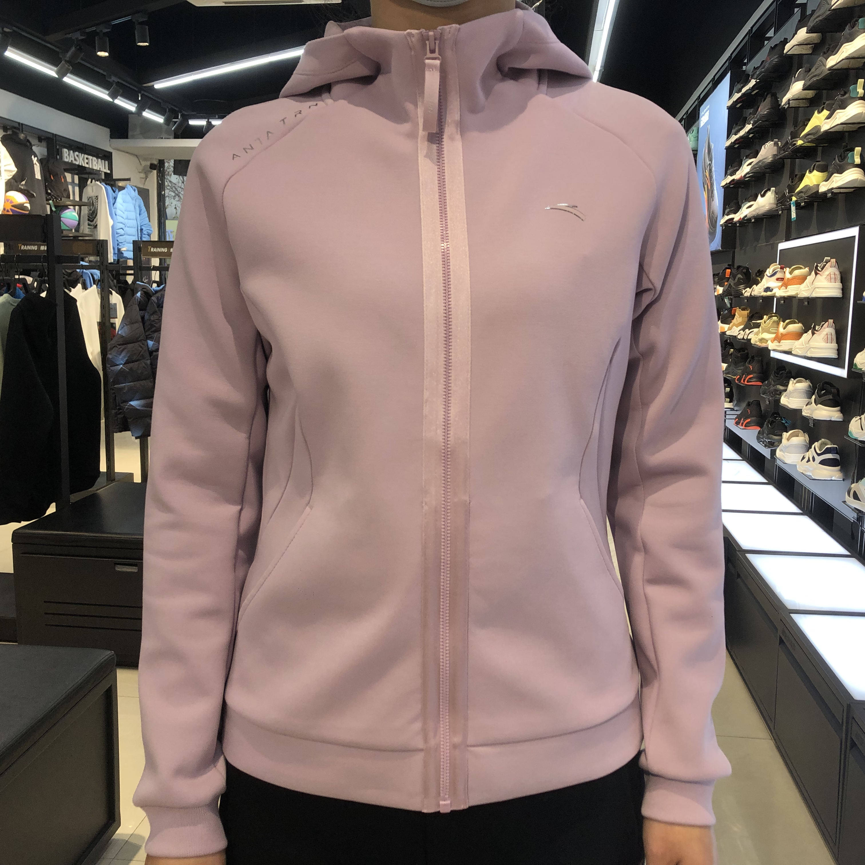 安踏外套女装2023新款训练修身显瘦针织开衫连运动茄克