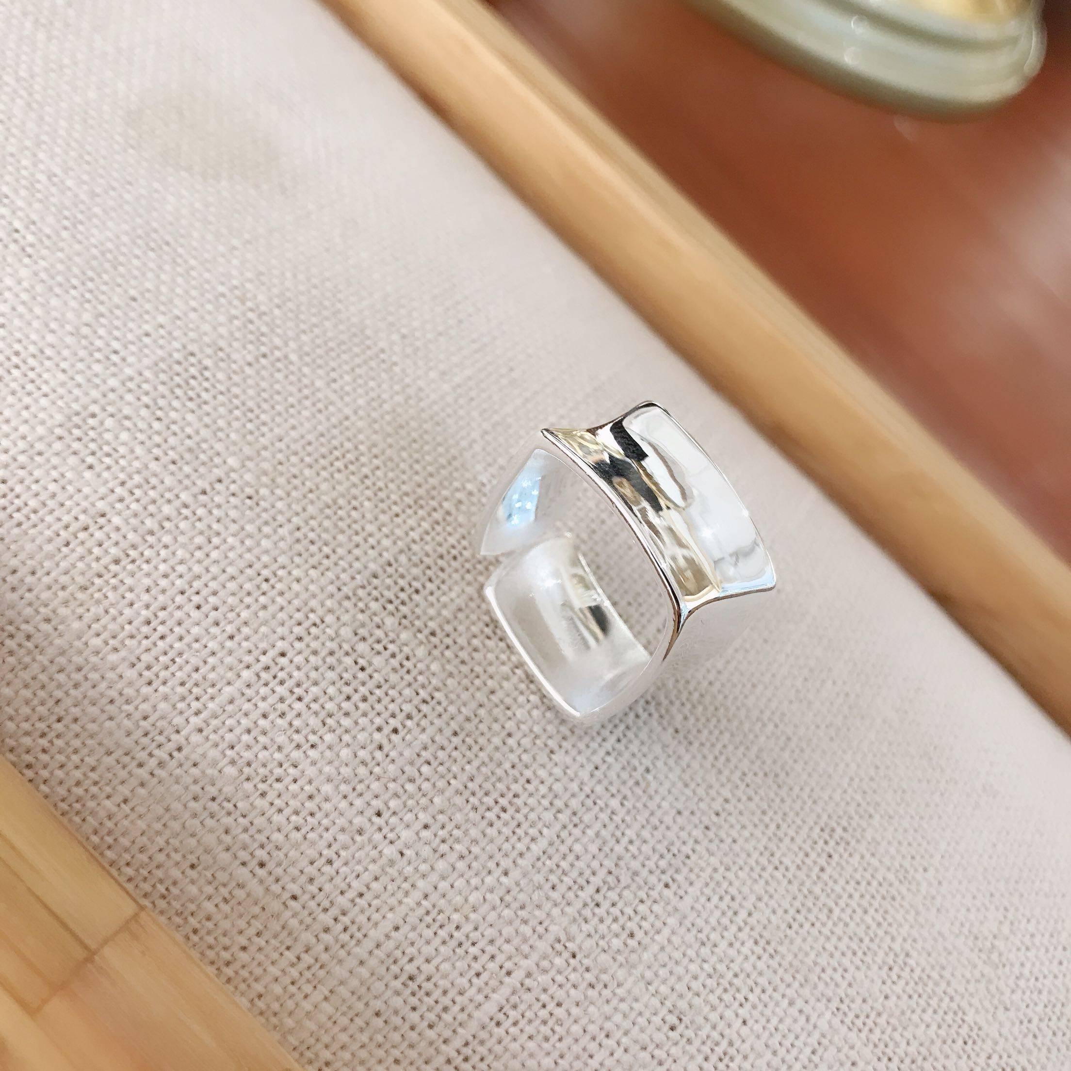 戒指纯银四方质感男女光面面宽大气素银简约戒指