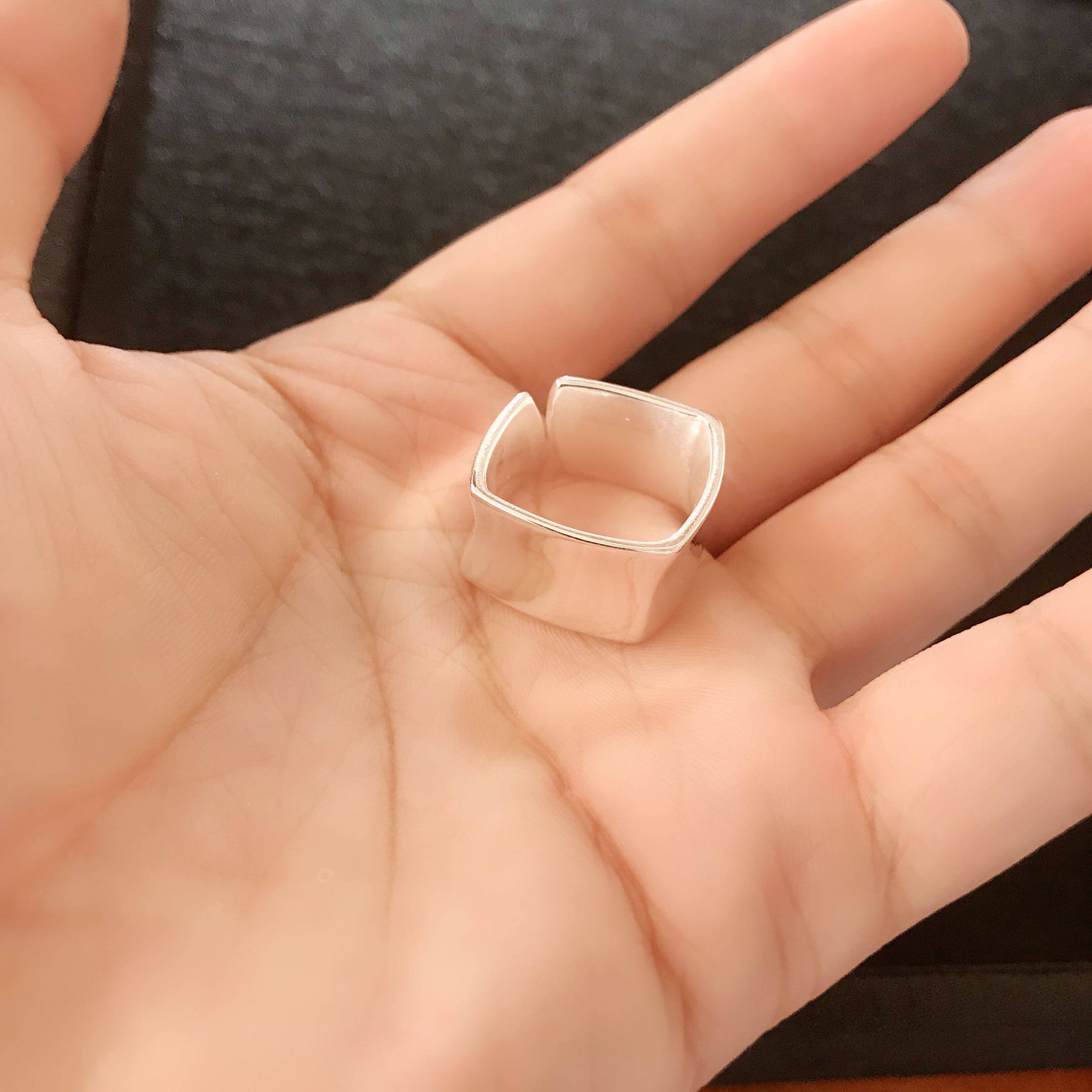 戒指纯银四方质感男女光面面宽大气素银简约戒指