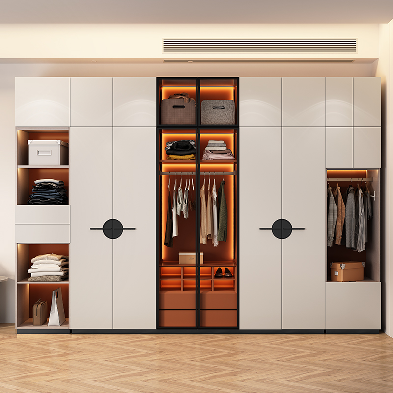 say 家用衣柜组合卧室简约现代轻奢奶油风衣帽间家具木质白色衣橱