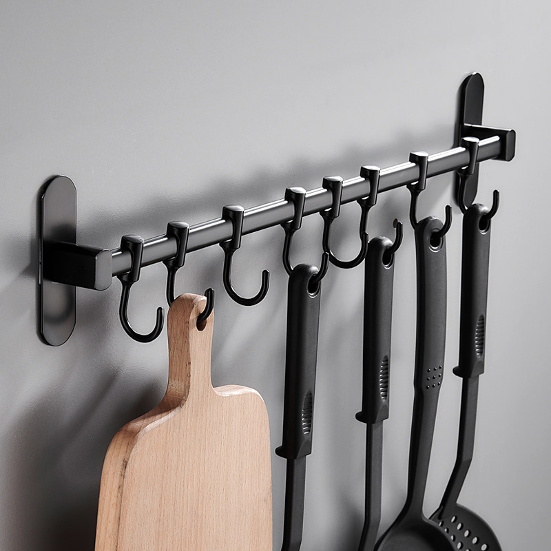 厨房挂钩打孔黑色挂杆置物架壁挂不锈钢厨具用品支架挂钩