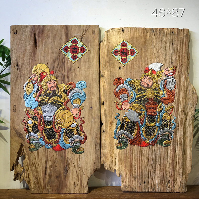 原生态风化木门门神木板画禅意手绘百年香樟樟木工艺画