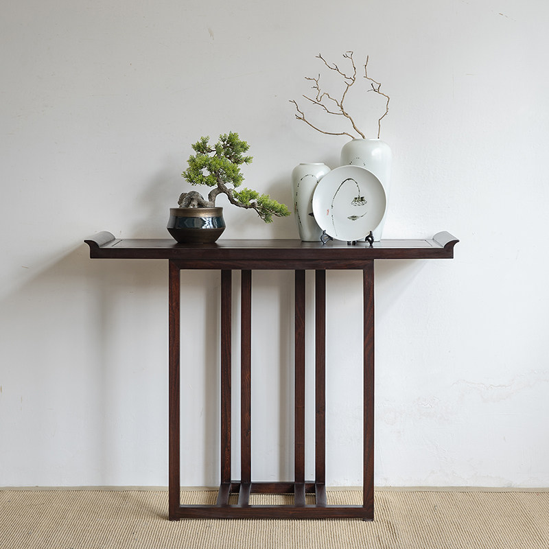 玄关新中式隔断装饰餐窄条柜案台靠墙手绘中堂实木玄关台