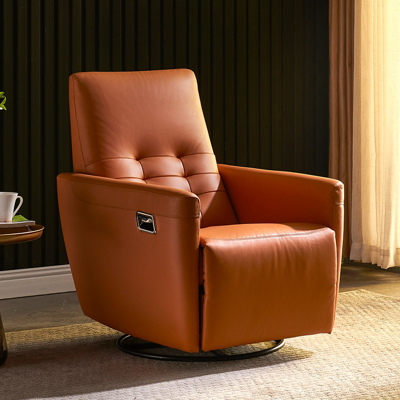 意式极简摇转真皮沙发头等太空舱简约客厅360旋转单人位躺椅