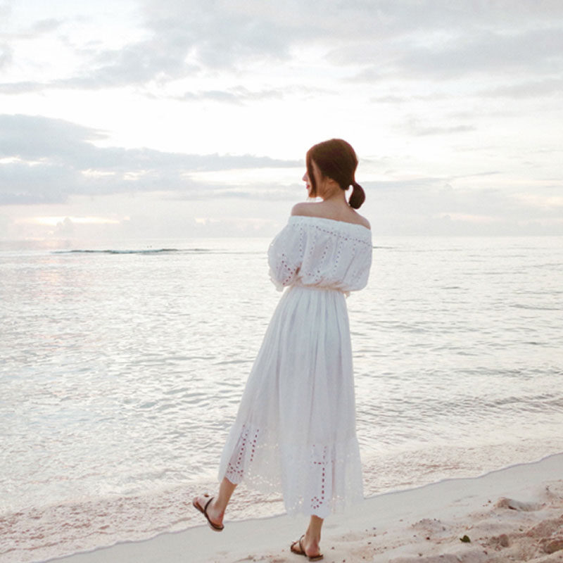 波西米亚白色沙滩裙女2020新款巴厘海边度假长裙显瘦连衣裙
