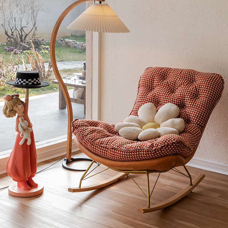 摇摇椅家用休闲小户型公寓阳台卧室客厅北欧懒人沙发躺椅提花摇椅