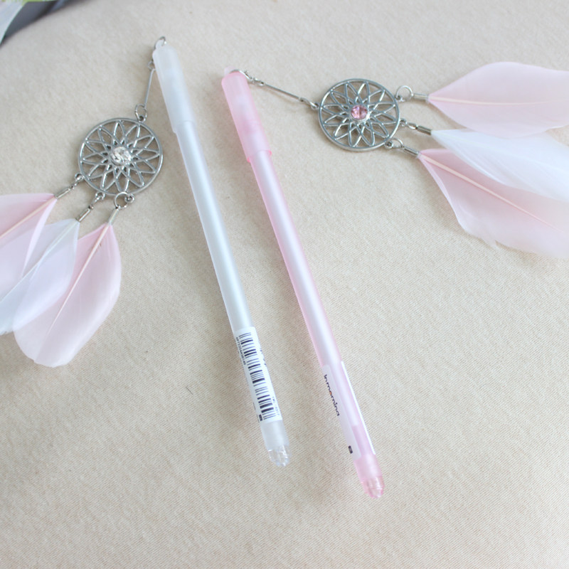 包邮可爱少女心羽羽毛吊坠中性笔创意网红韩国中性笔