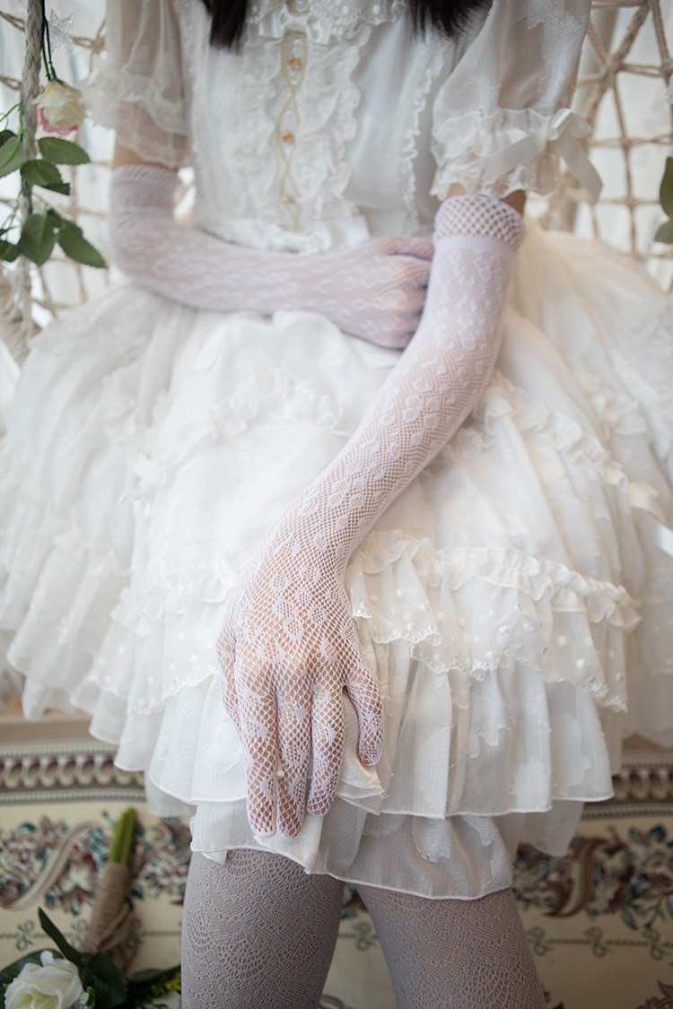 lolita手套蕾丝长款黑色绑带哥特花嫁手复古洛丽塔手套