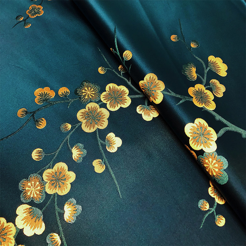 梅花中国国风丝绸唐装旗袍布料面料厂家直销海绵垫