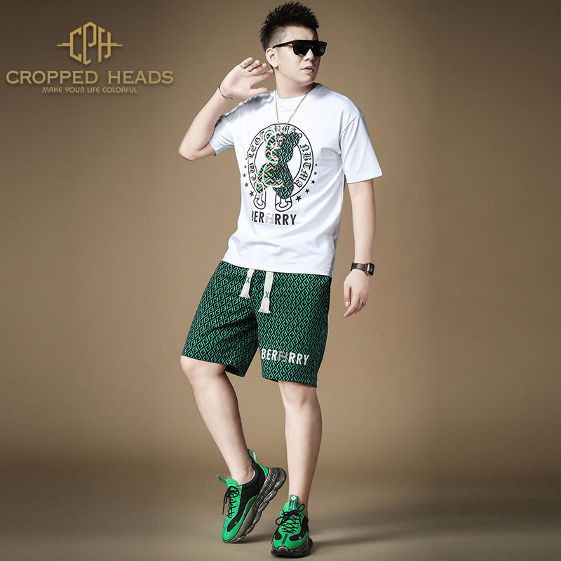 欧货2022新款宽松套装男短袖t恤夏季休闲短裤运动两件套帅气男装