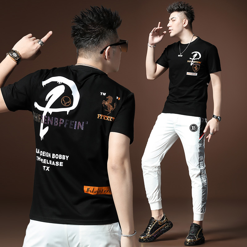 欧洲站短袖2022新款夏季男士潮牌丝光棉夏天高端大花上衣男装t恤