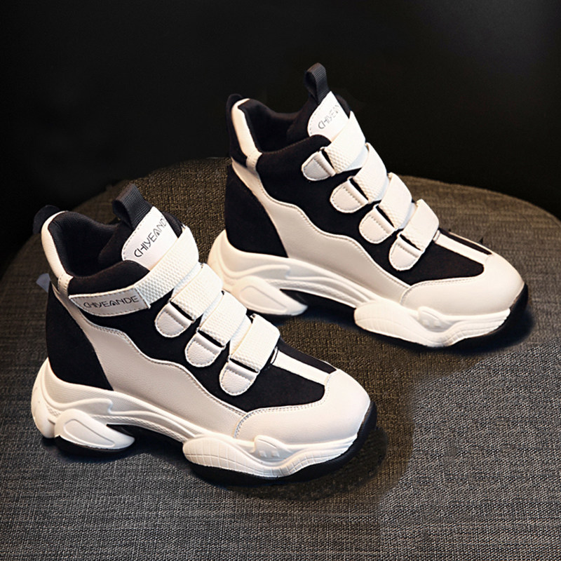 增高真皮女鞋8cm老爹鞋高帮鞋坡跟加棉厚底高帮鞋