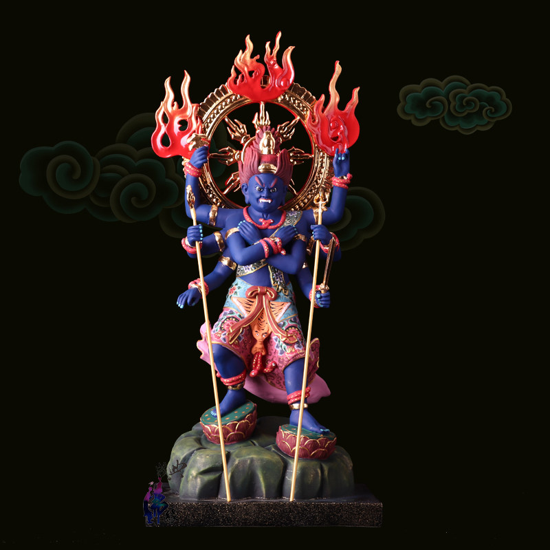 明王五大军荼利明黄铜密彩彩像大笑尊家家居摆件