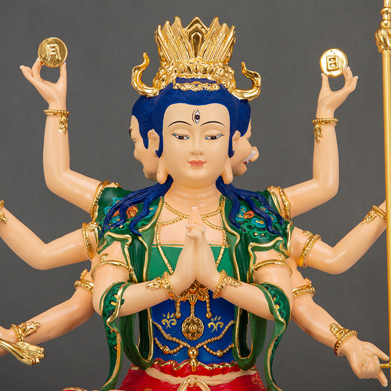 斗姆元神像铜彩彩绘斗母星君斗母圆纯铜鎏金居家摆件