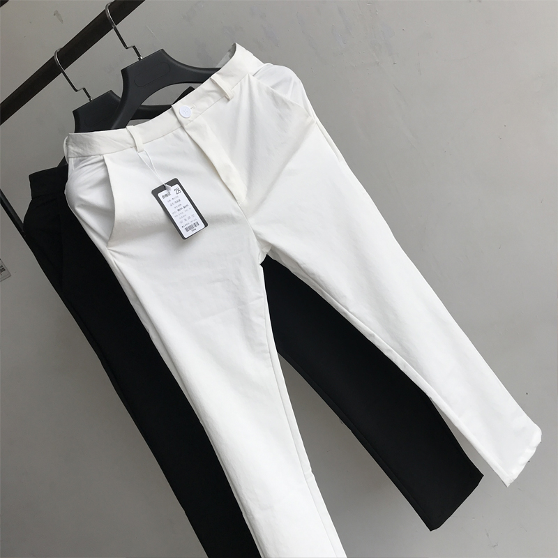 男士白色休闲长裤男修身小脚春秋季黑色韩版百搭小直筒裤子男裤