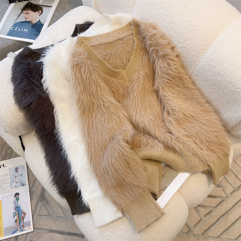 2022上衣针织衫领针毛衣套头设计秋冬小香风水貂毛衣