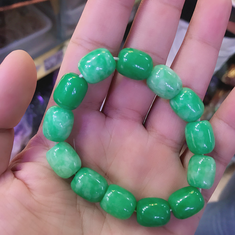 手链天然干青翡翠桶珠阳绿墨绿色男士男生生手手链