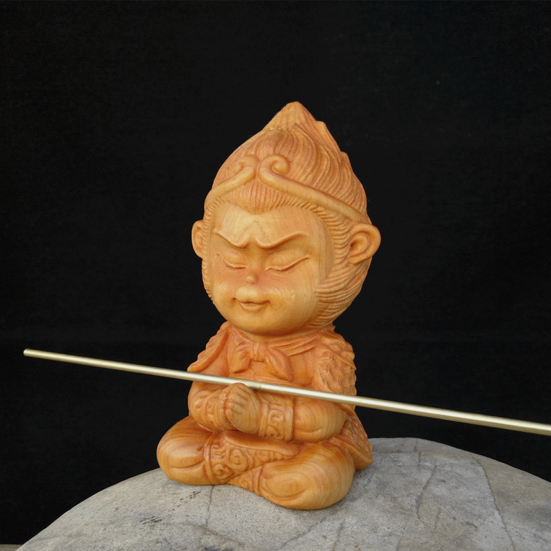 黄杨木雕孙悟空摆件木质雕刻茶宠崖柏圆雕齐天大圣木雕