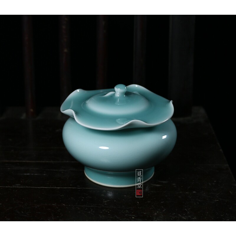 盖罐瓷器李震手工龙泉青瓷居家摆件潜力收藏茶叶罐