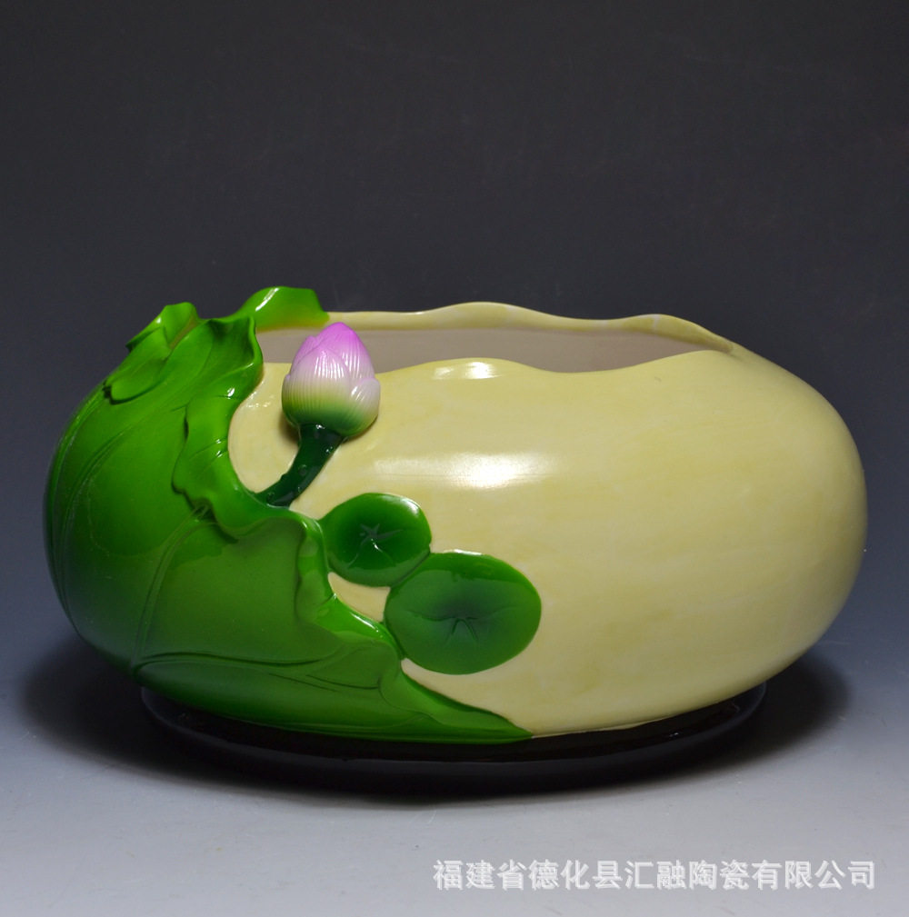 陶瓷大号荷花香炉摆件花盆水果多功能家居工艺品花盆