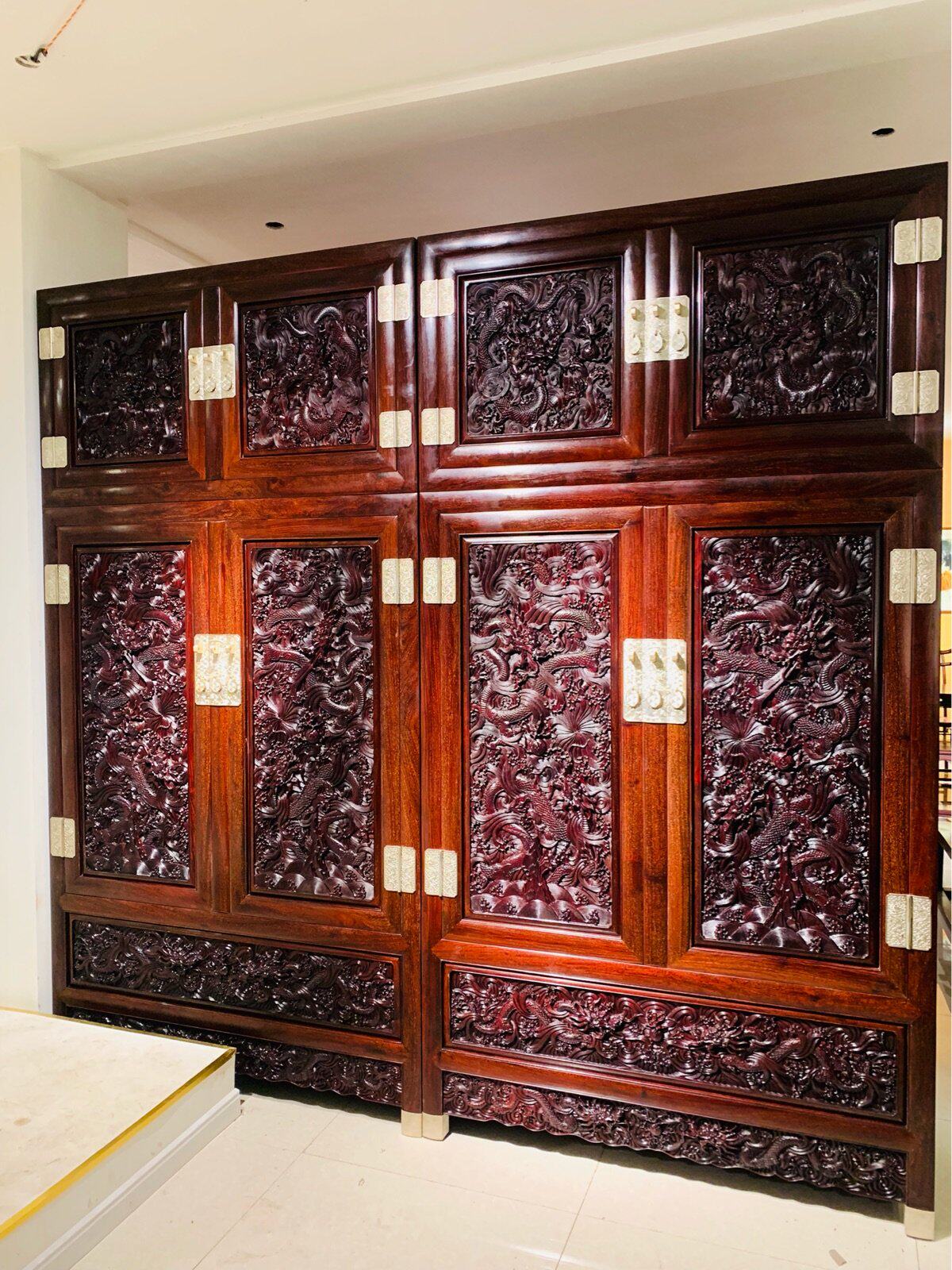 赞比亚新款轻奢整装非洲紫檀清式雕刻水龙龙大顶箱柜