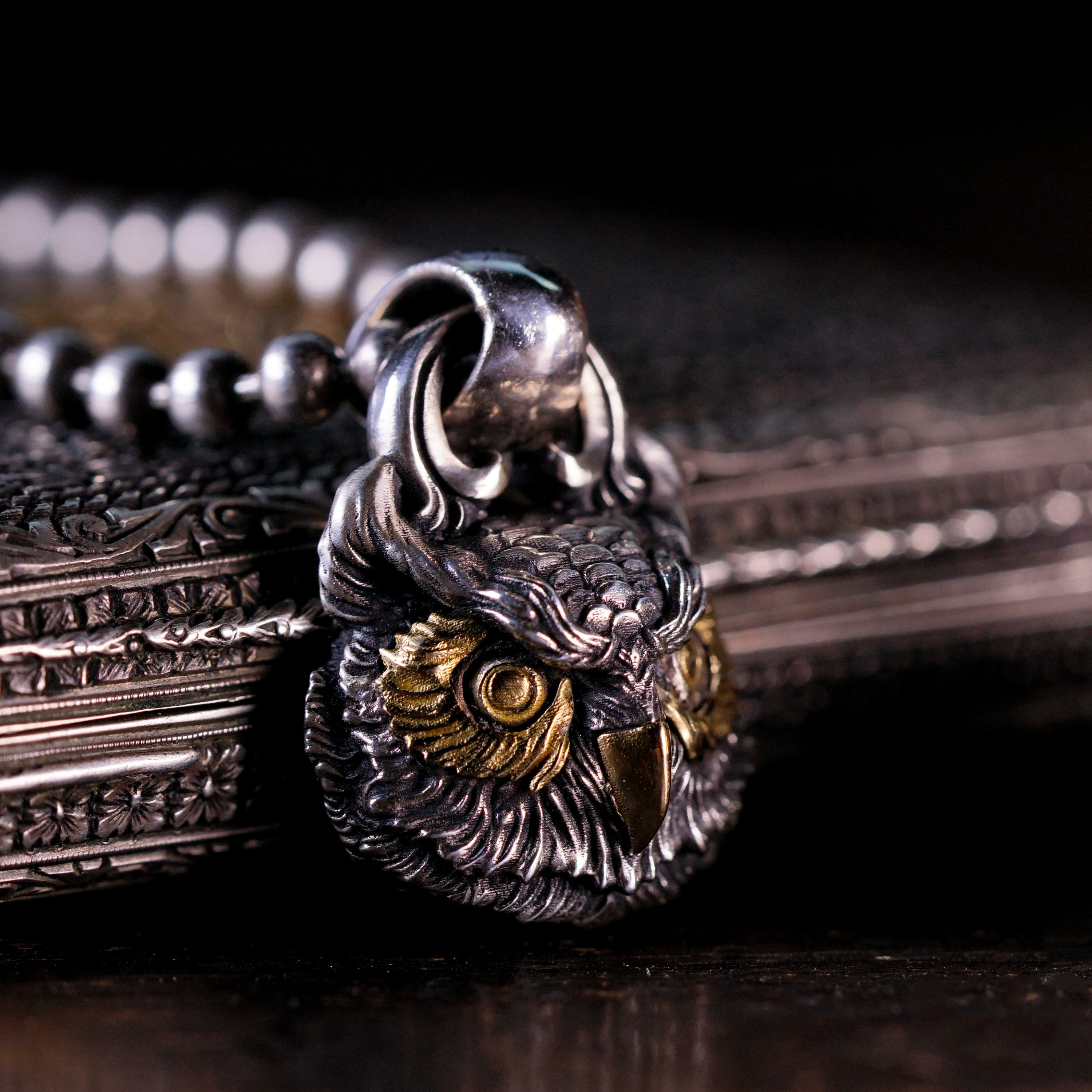 渡鸦工作室守护系列猫头鹰吊坠18k黄金镶嵌动物项坠