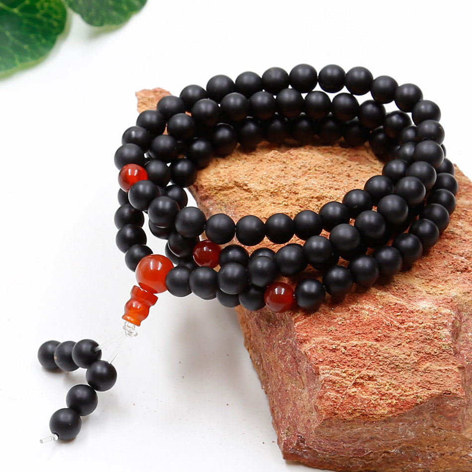 天然泗滨砭石手串男佛珠手串砭石手链女士108颗玛瑙保健项圈