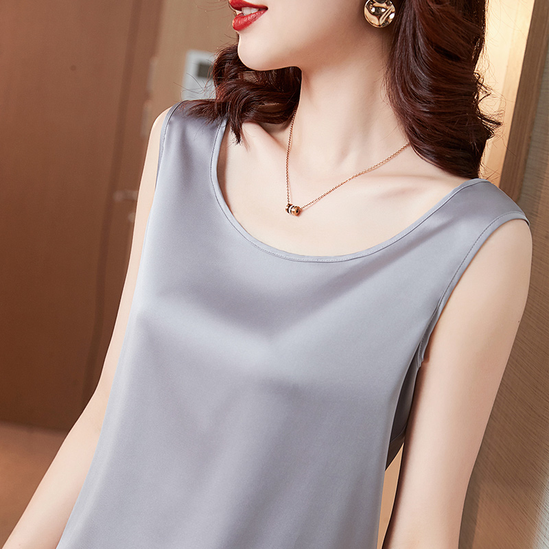 2021真丝吊带背心宽松圆领桑蚕蚕丝短款外穿真丝上装