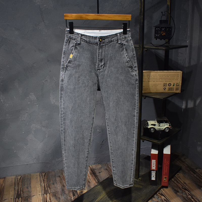 2022春款斜插袋风格男牛仔裤韩版潮流灰色哈伦弹力水洗百搭老爹裤