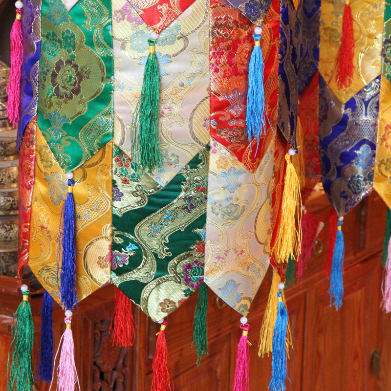藏传佛教藏布佛堂装饰用品寺院供佛八吉祥五彩筒胜利幢圆桶幢幡2m