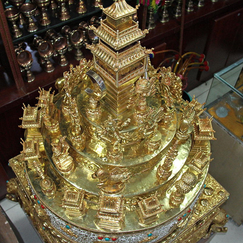 尼泊尔精品手工金刚坛城纯铜鎏金纯银藏传佛教供奉摆件