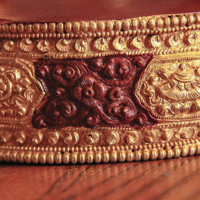 尼泊尔精品朵玛曼扎藏传紫铜鎏金供修曼扎盘5头15cm装饰摆件 原价1500