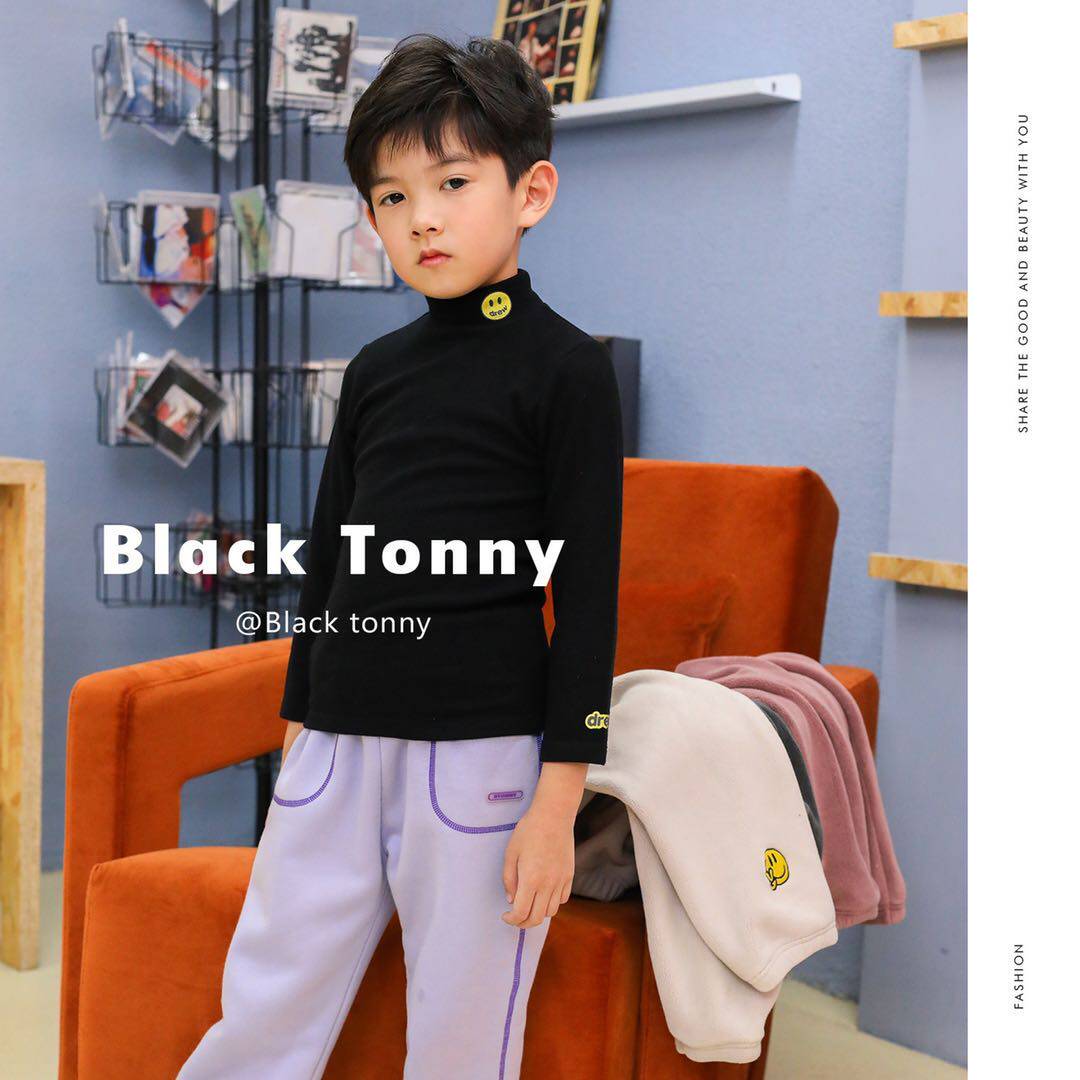打底小黑托昵2020秋冬小黑托尼男童女童纯棉莫代尔家居服上装