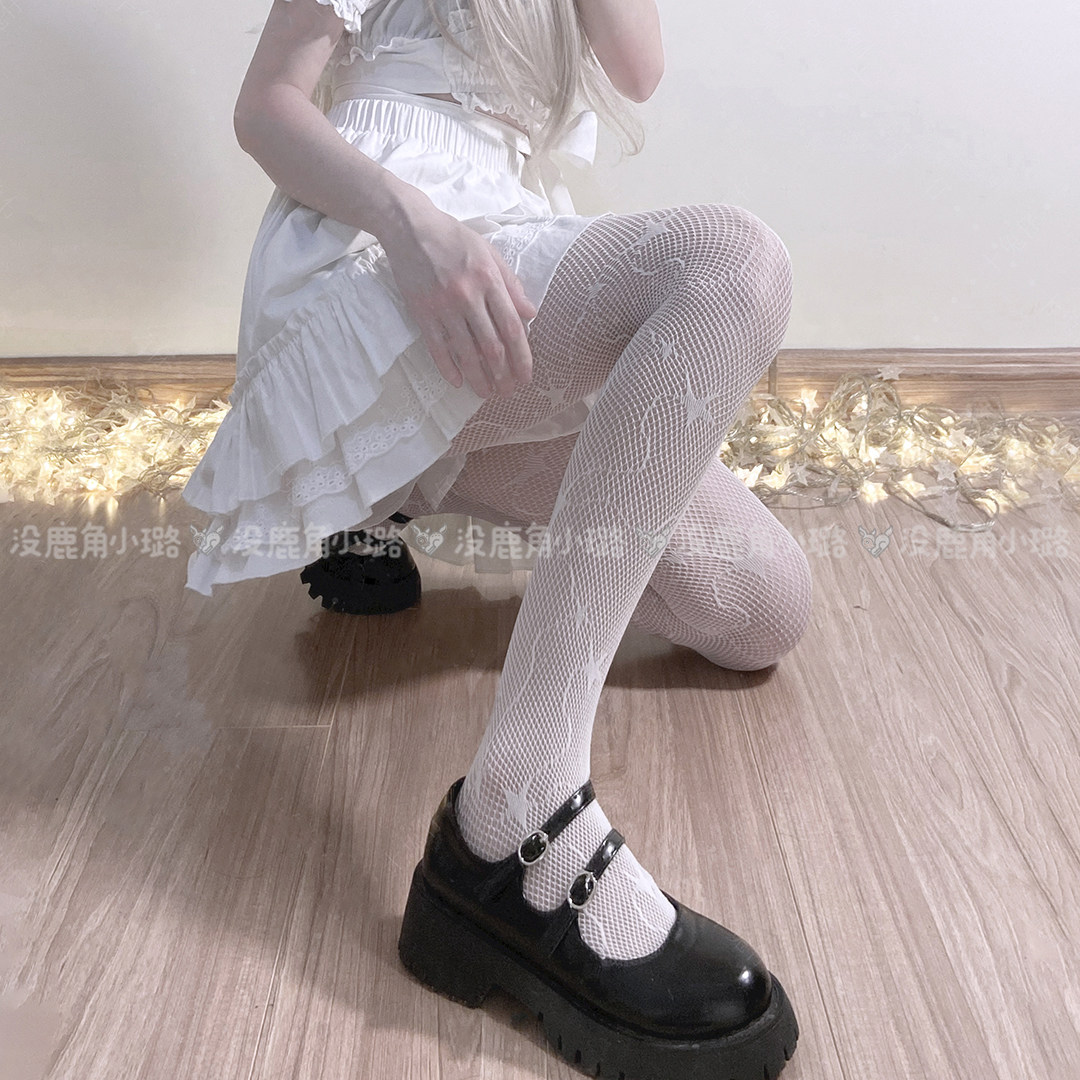 白色流星提花新款洛丽塔白丝星星渔网袜薄款夜店连裤袜