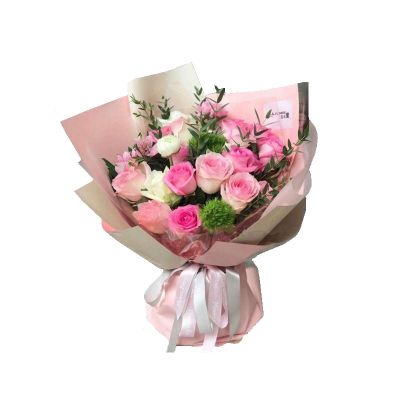 粉玫瑰韩式花束重庆鲜花速递同城配送万州开县垫江生日送花送女友