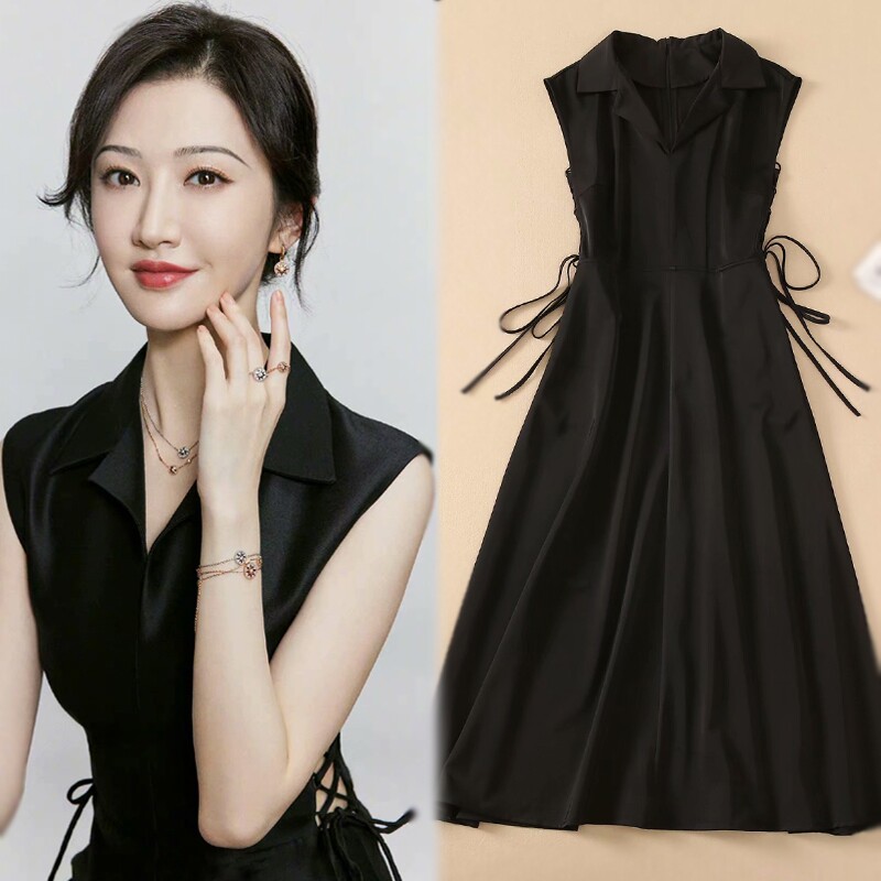 2021年夏装明星景甜同款大牌气势女装绑带收腰连衣裙