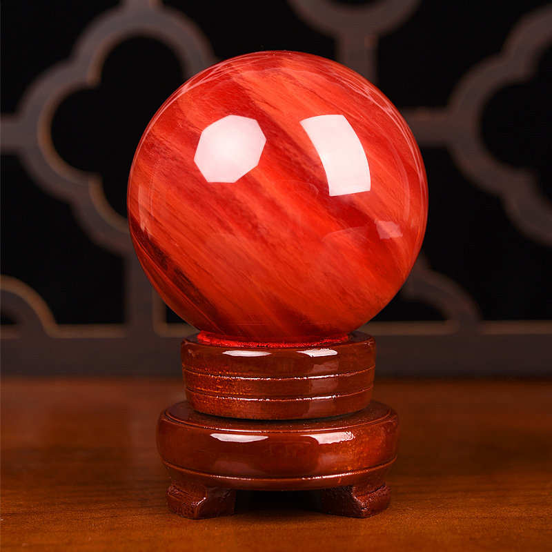 红色水晶球摆件办公室玄关家居装饰开业转运透明玻璃摆件