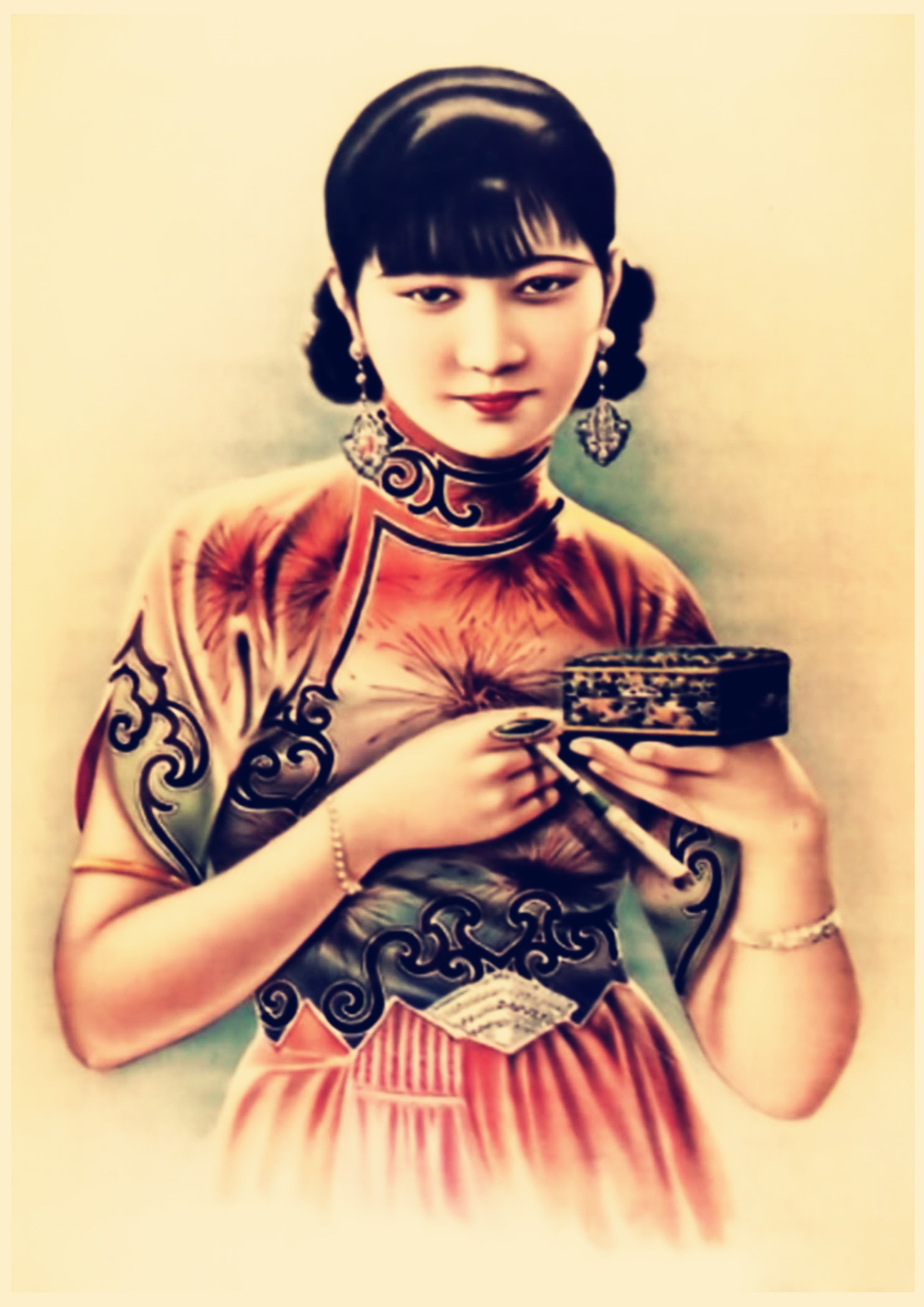 上海月份旗袍美女海民国老广告复古牛皮纸海报现代装饰画