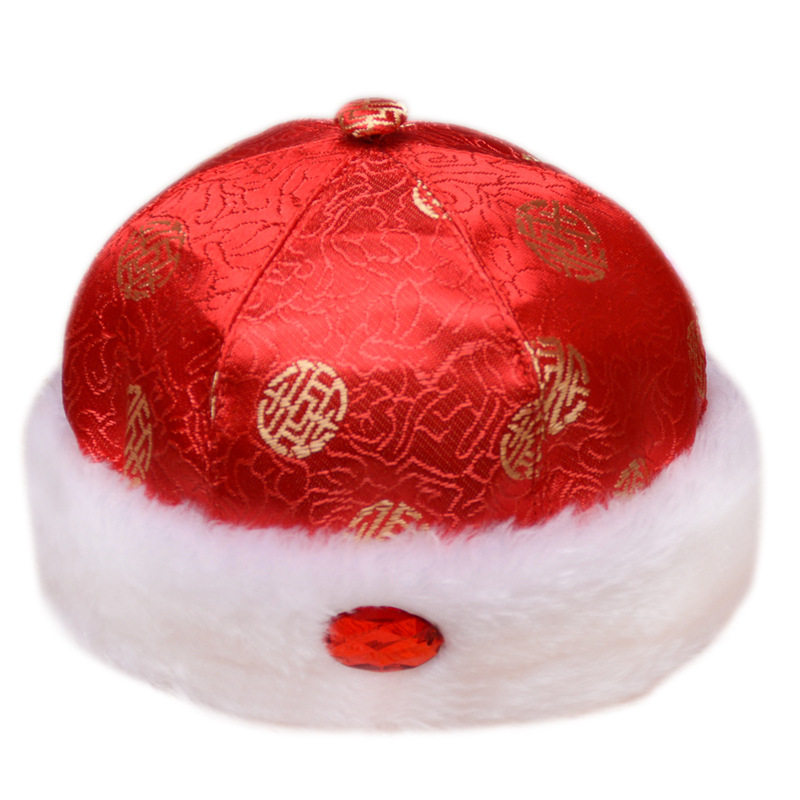 中国国风婴儿新年帽子宝宝红色过年拜年喜庆帽子
